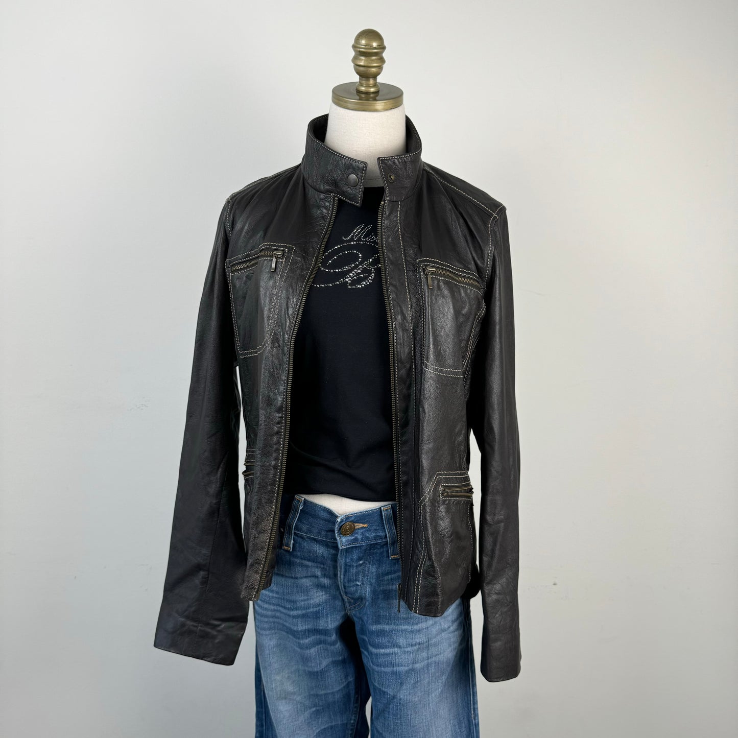 Danier Dark Brown Leather Moto Jacket