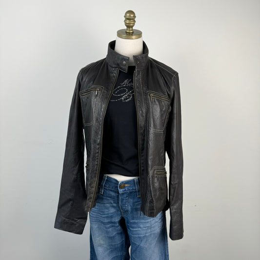 Danier Dark Brown Leather Moto Jacket