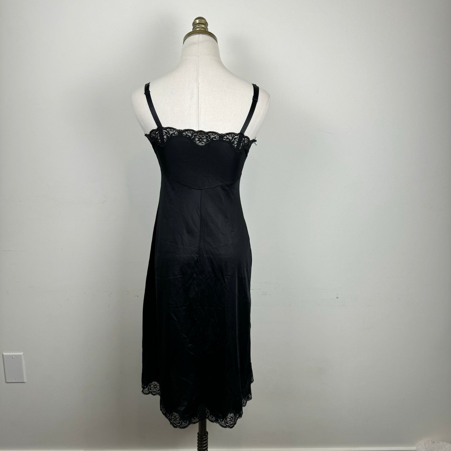 French Maid Vintage Black Nylon Lace Trim Slip Dress