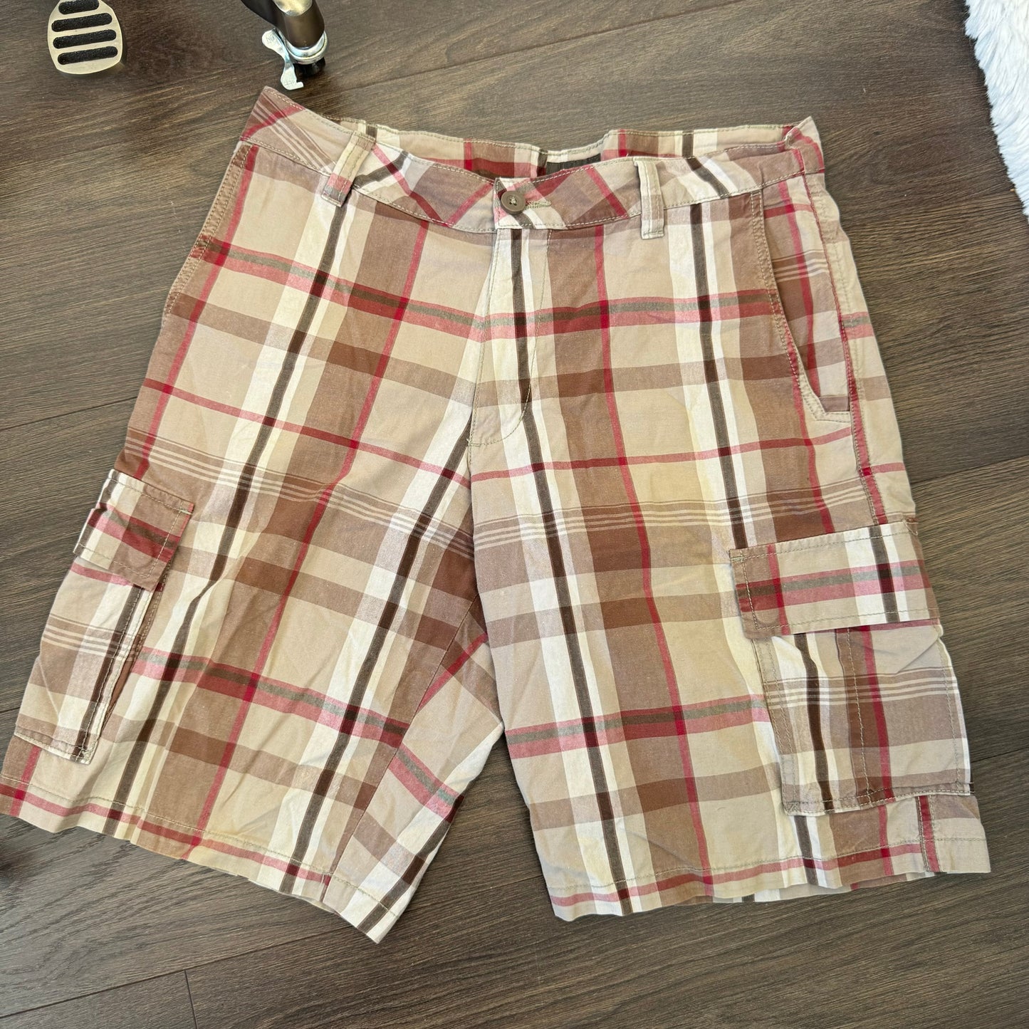 Beige/Red/Brown Plaid Bermuda Shorts