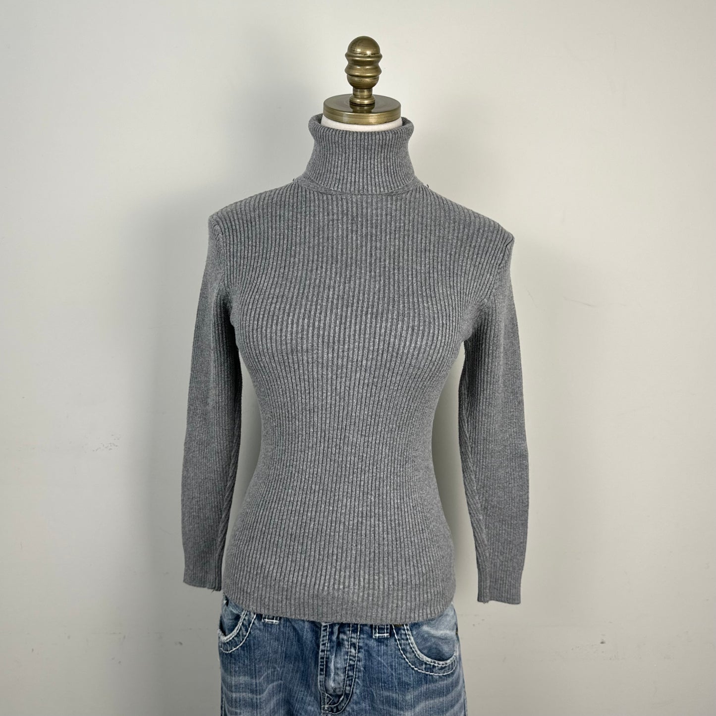 Grey Fitted Turtleneck Sweater