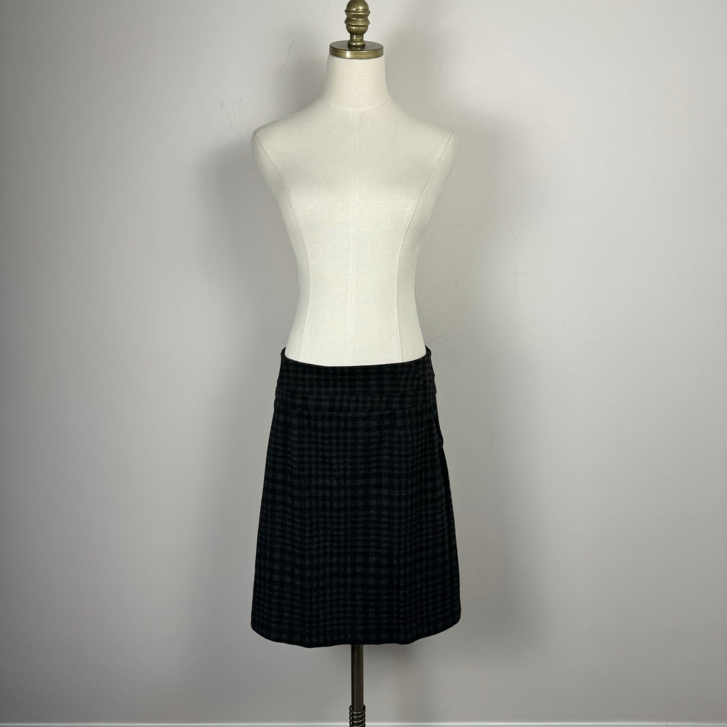 Black and Grey Checked Midi Skirt