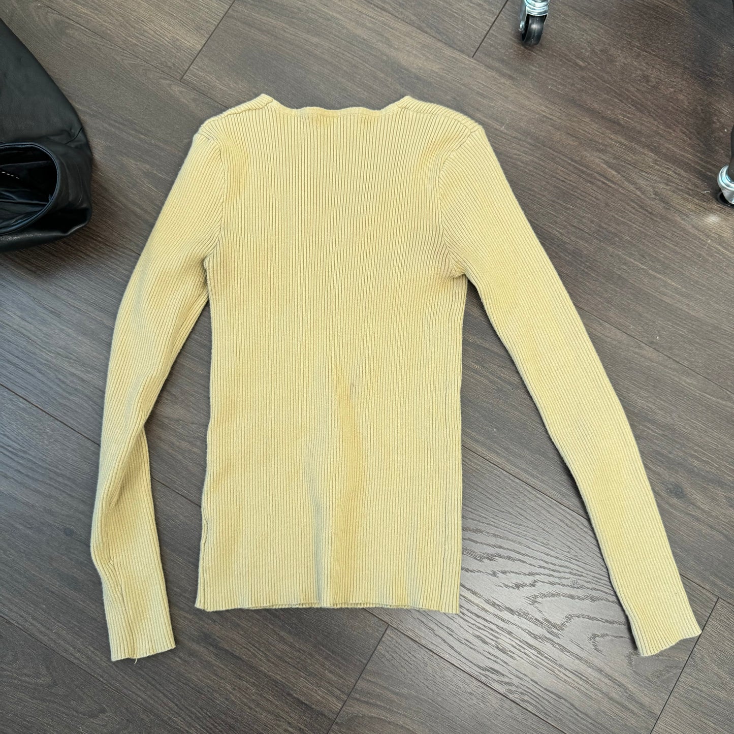 Fitted High Neck Ribbed Knit Long Sleeve Top