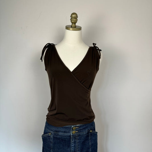 Y2K Brown Wrap Top