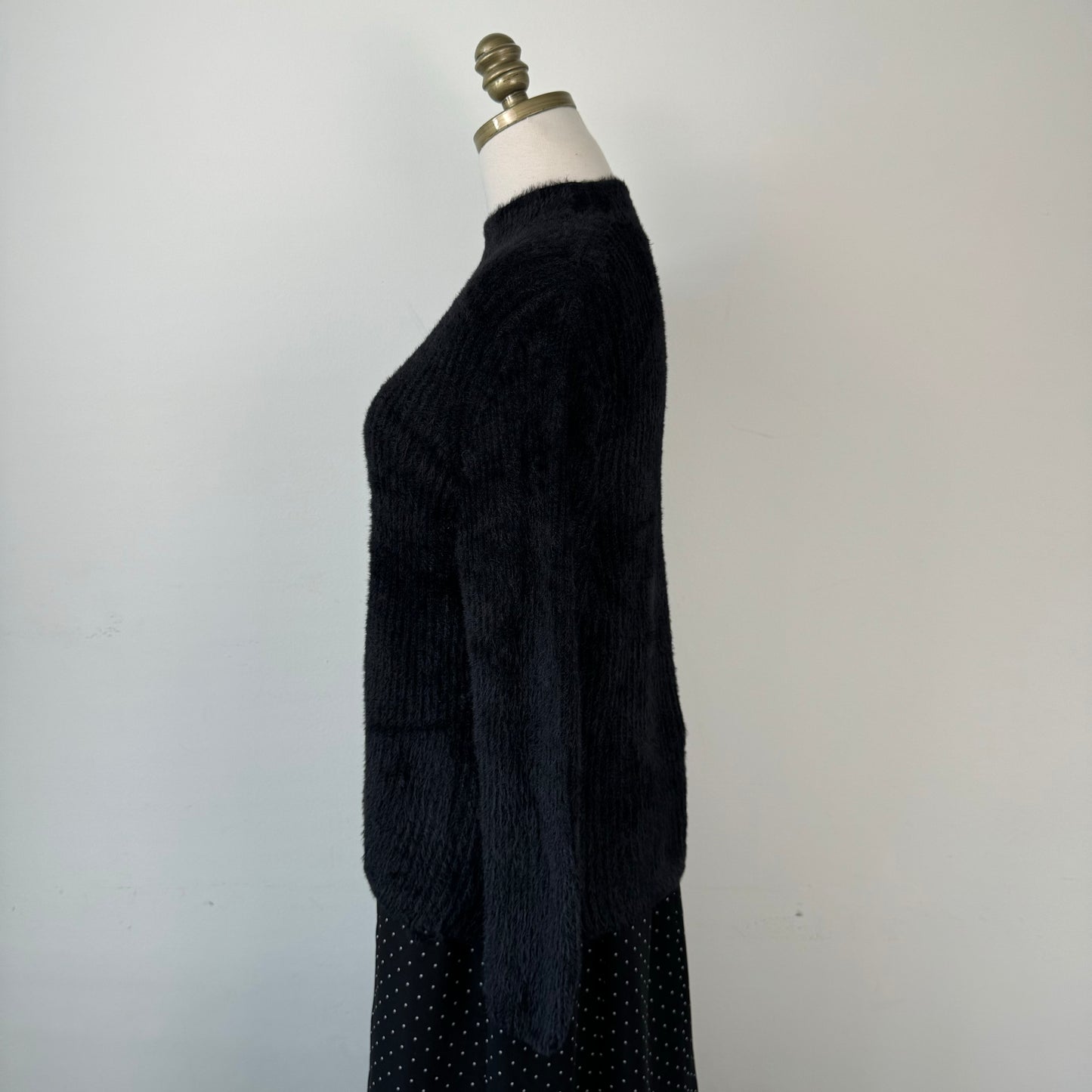 Black Fuzzy Knit Mock Neck Sweater