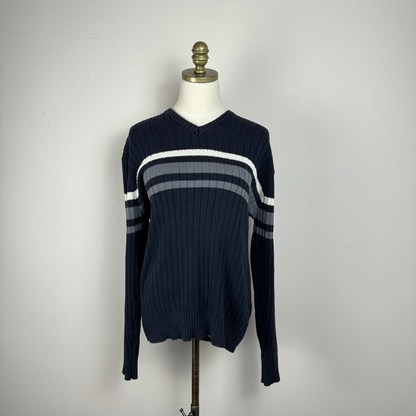 Vintage Navy Retro Ribbed Knit Sweater