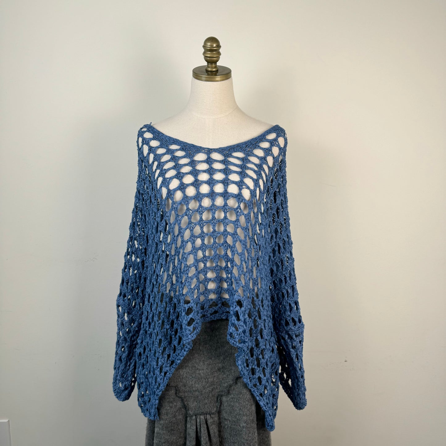 Blue Crochet Off Shoulder Shrug Sweater