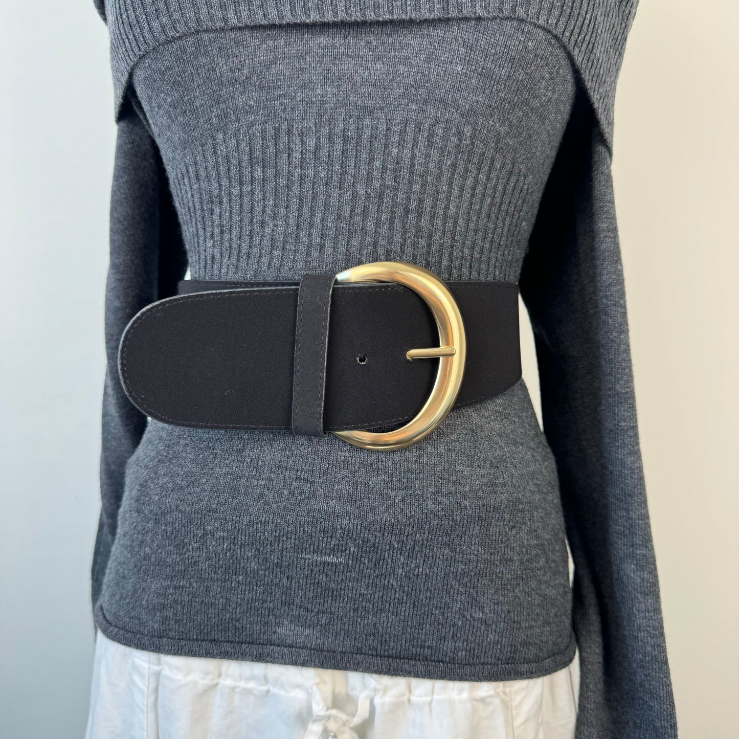 Black Chunky Large Buckle Leather Belt