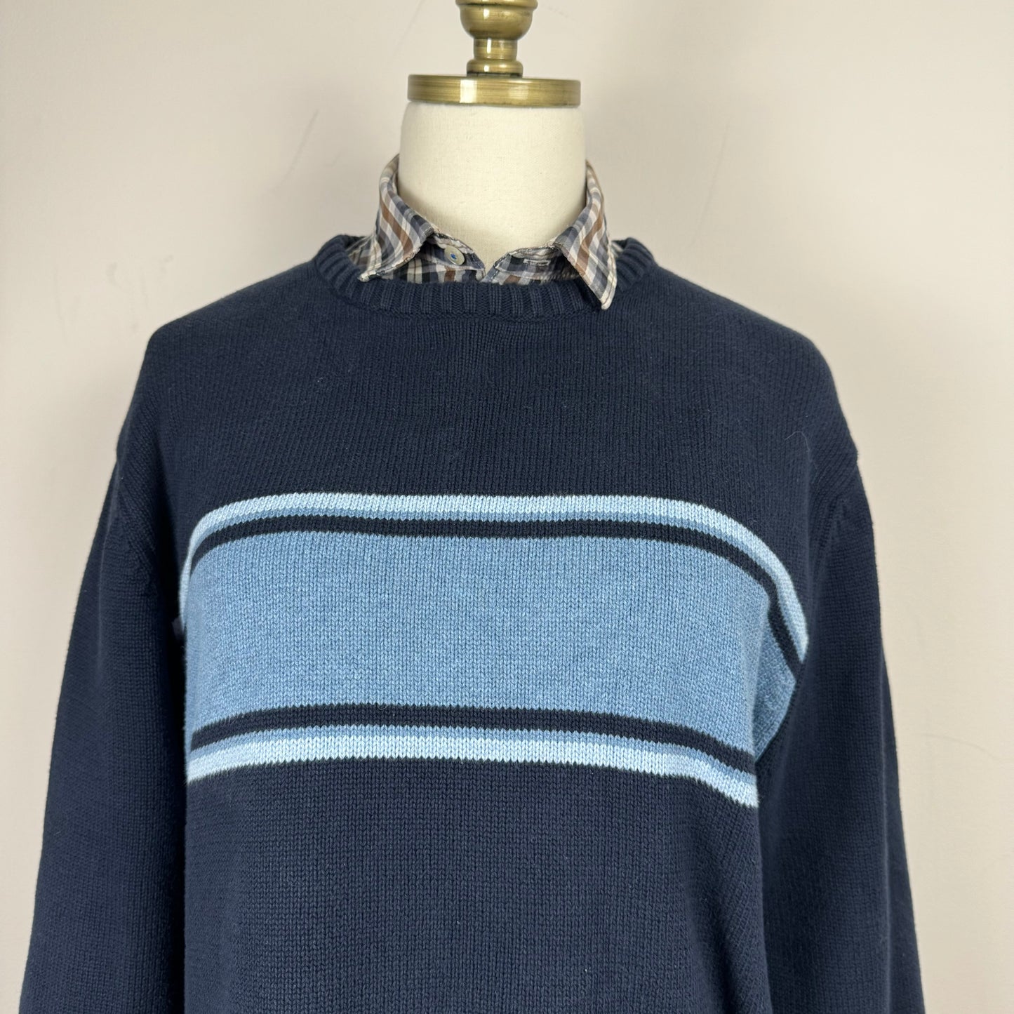 Retro Navy Oversized Crewneck Sweater