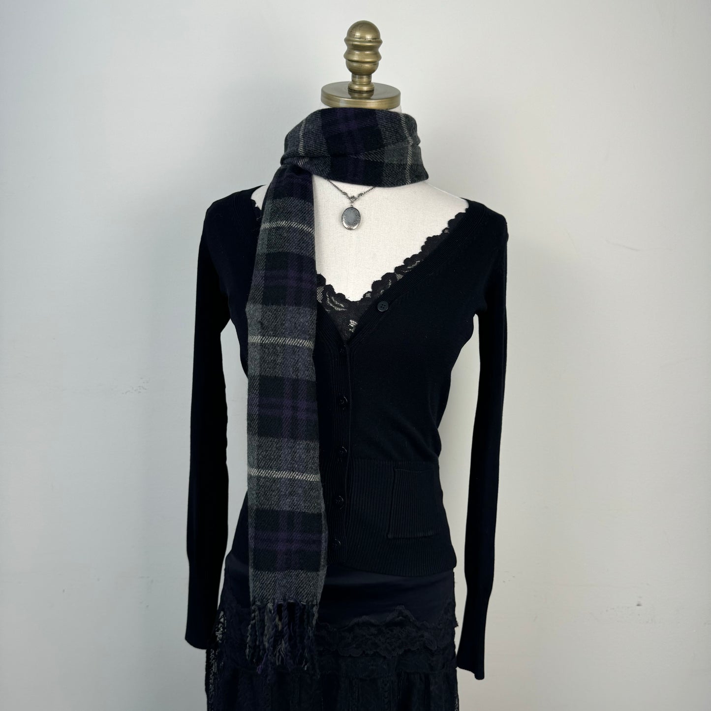 Purple/Grey Plaid Knit Scarf