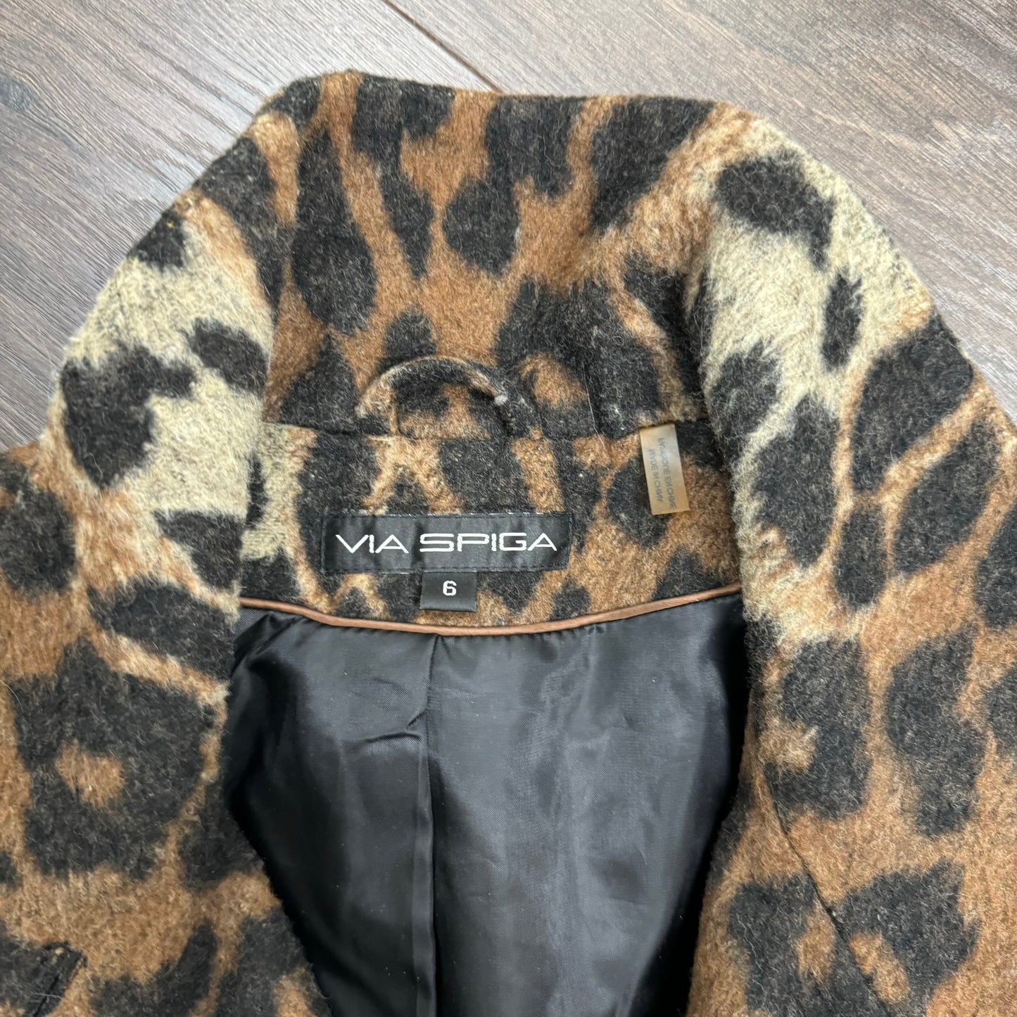 Vintage Leopard Print Wool Blend Coat