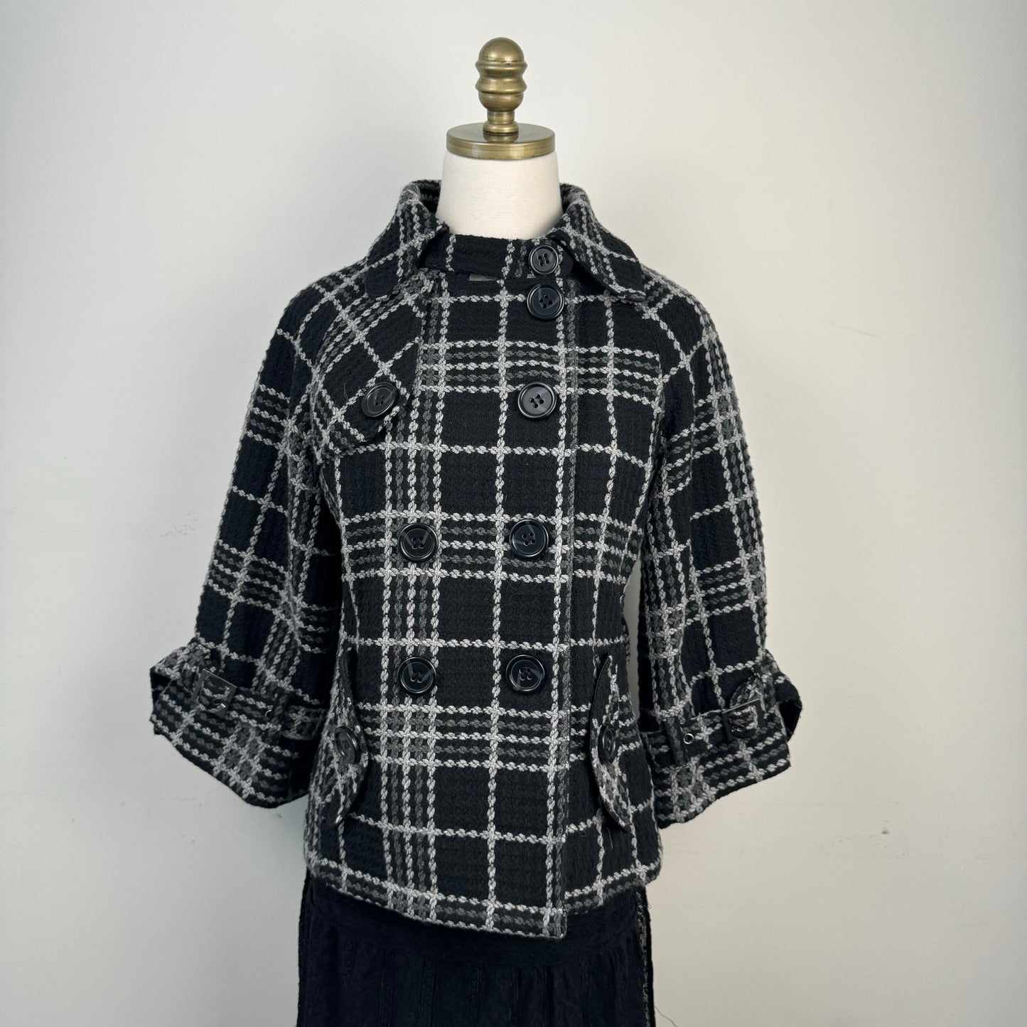 Vintage Plaid Textured Peacoat