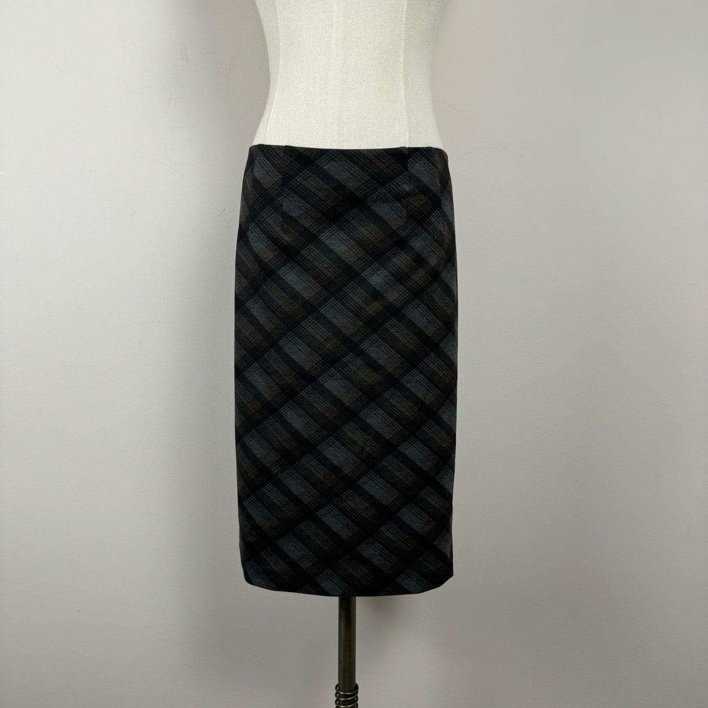 Vintage Plaid Grey Brown Midi Skirt