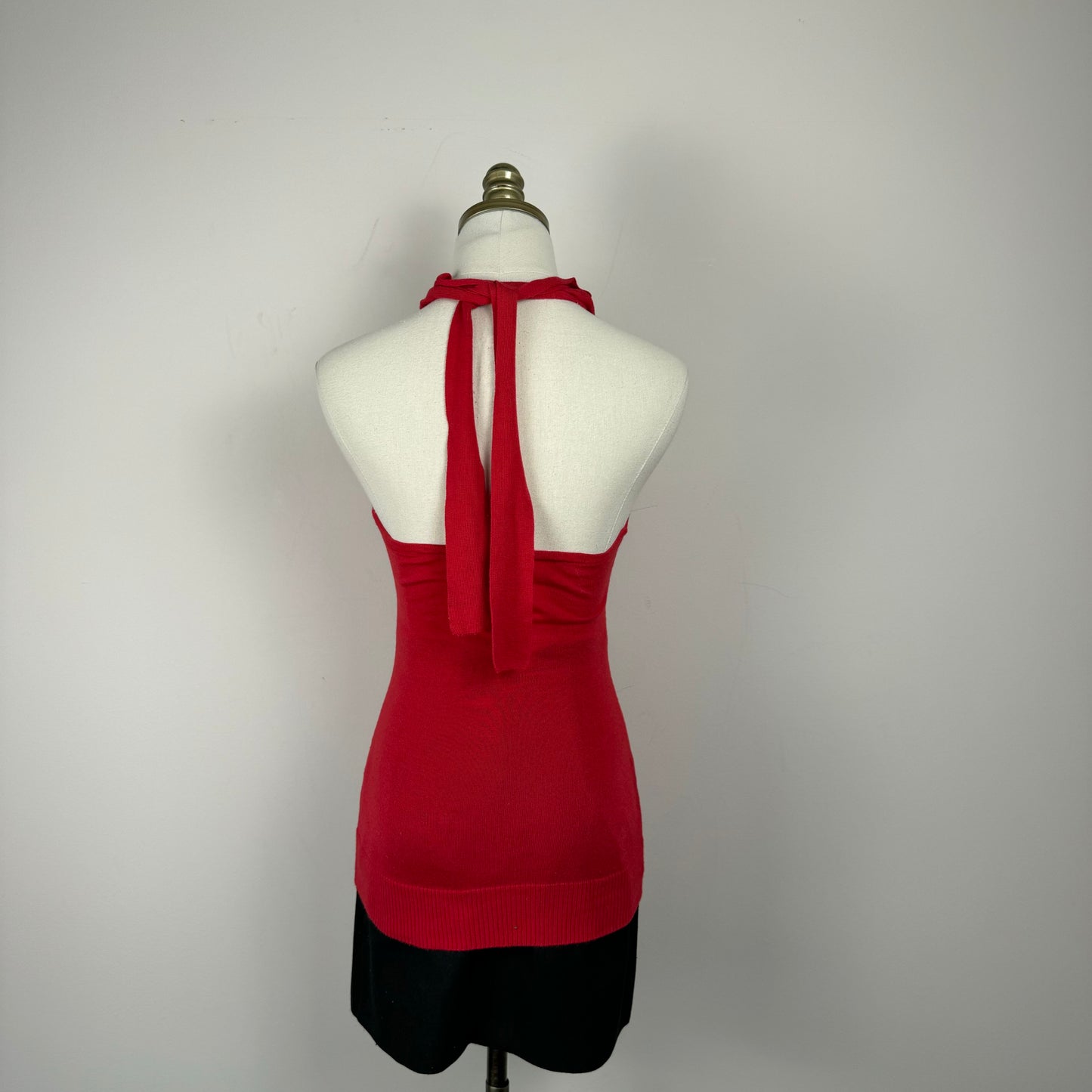 Vintage Red Ruffled Knit Halter Top