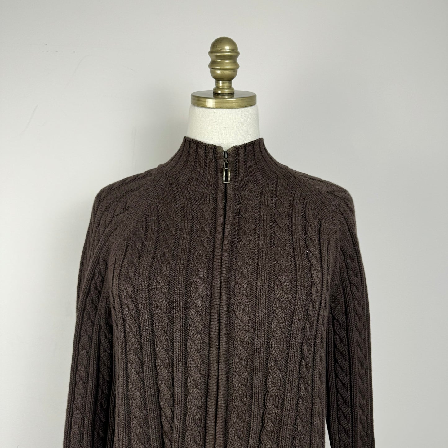 Vintage Brown Cable Knit Zip Up Sweater