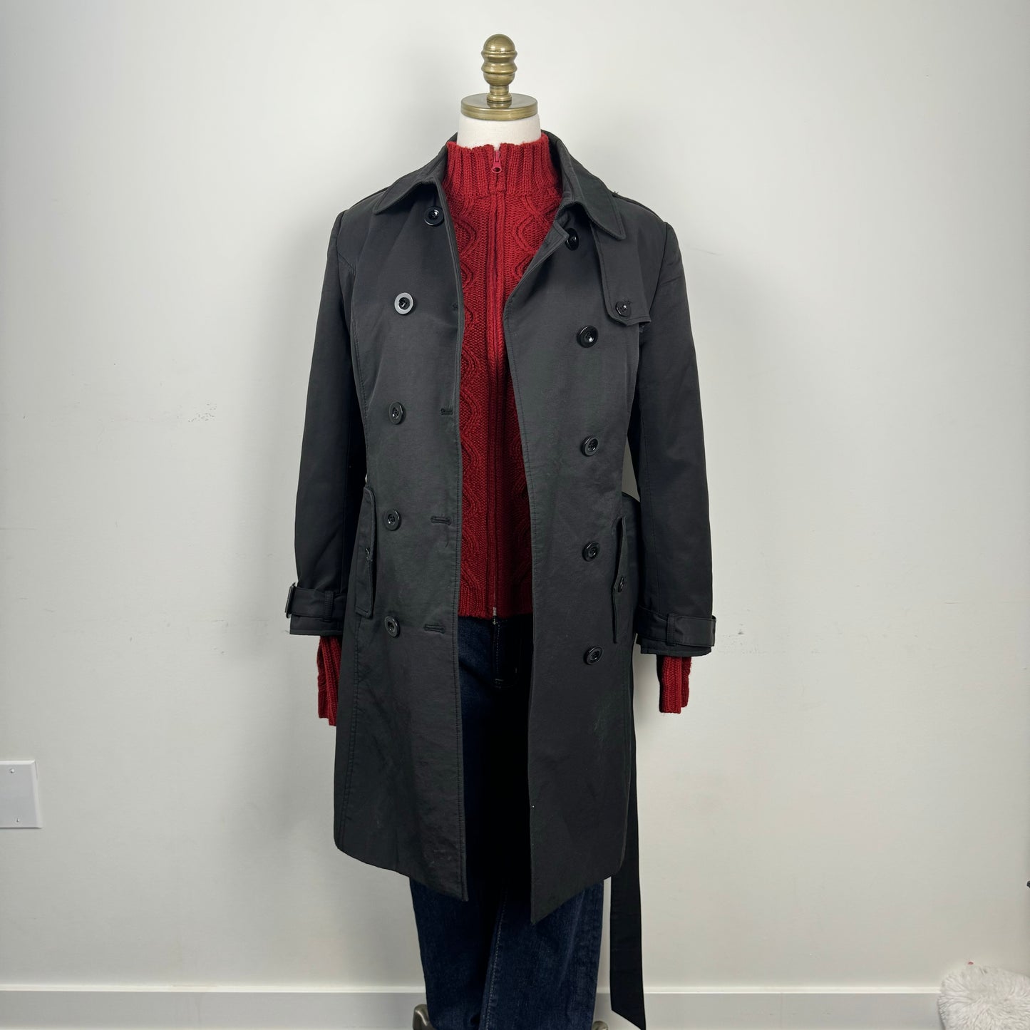 Vintage Black Double Breasted Trench Coat