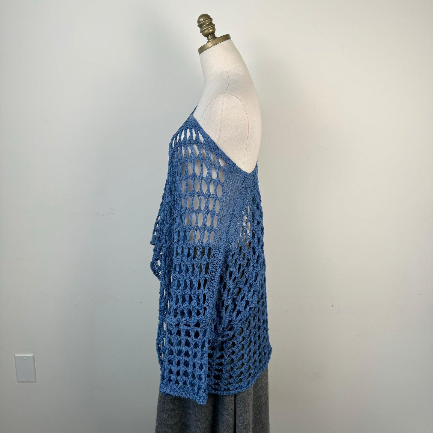 Blue Crochet Off Shoulder Shrug Sweater