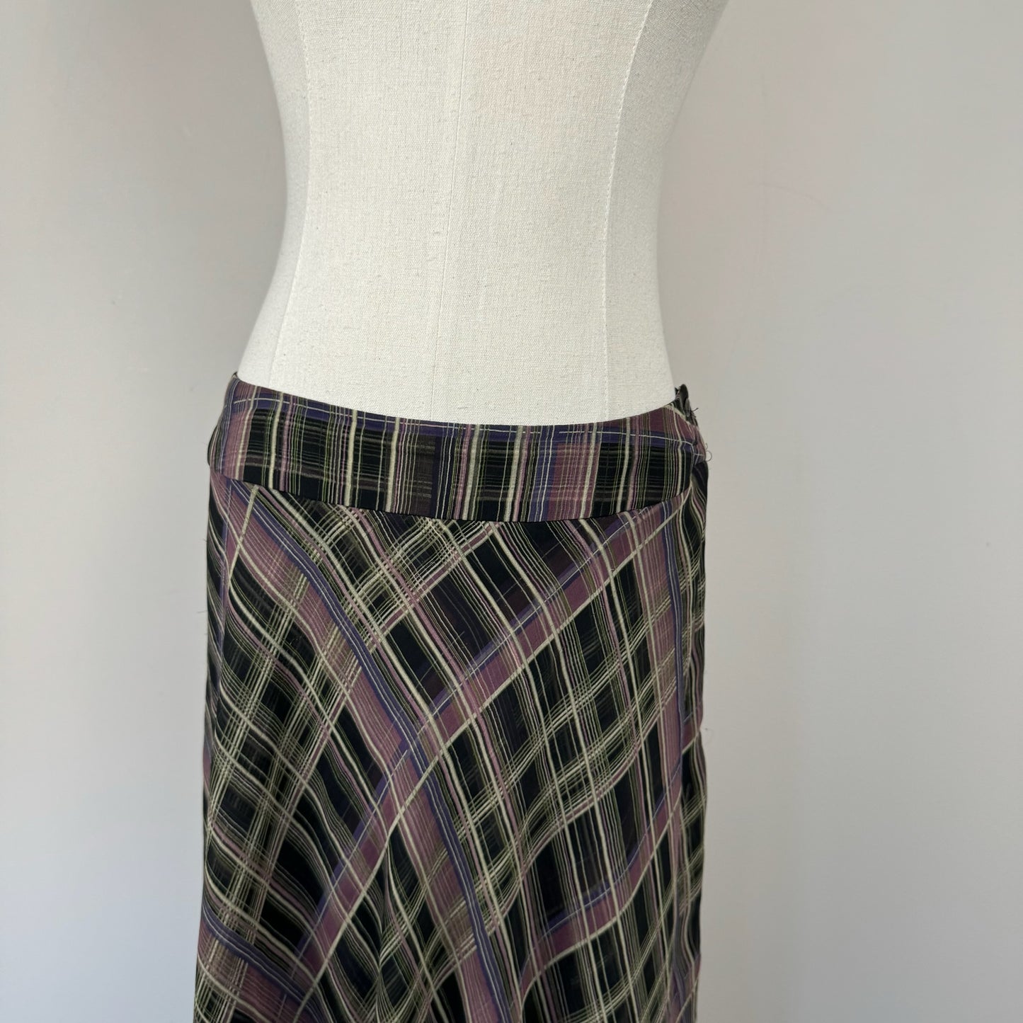 Vintage Plaid Chiffon Midi Skirt