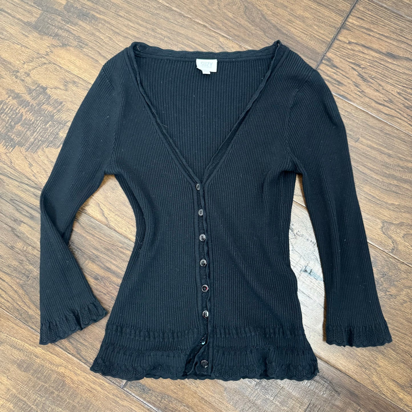 Black Dainty Button Up Fitted Cardigan