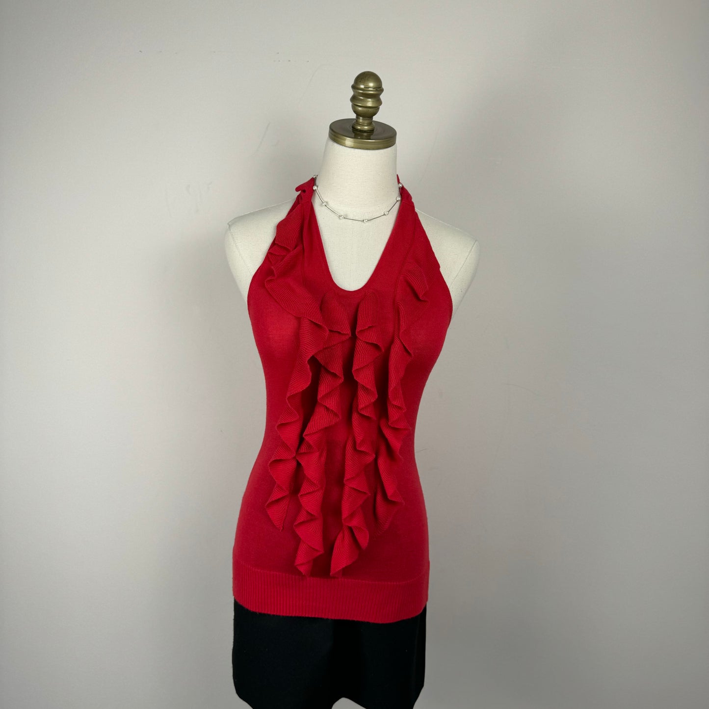 Vintage Red Ruffled Knit Halter Top