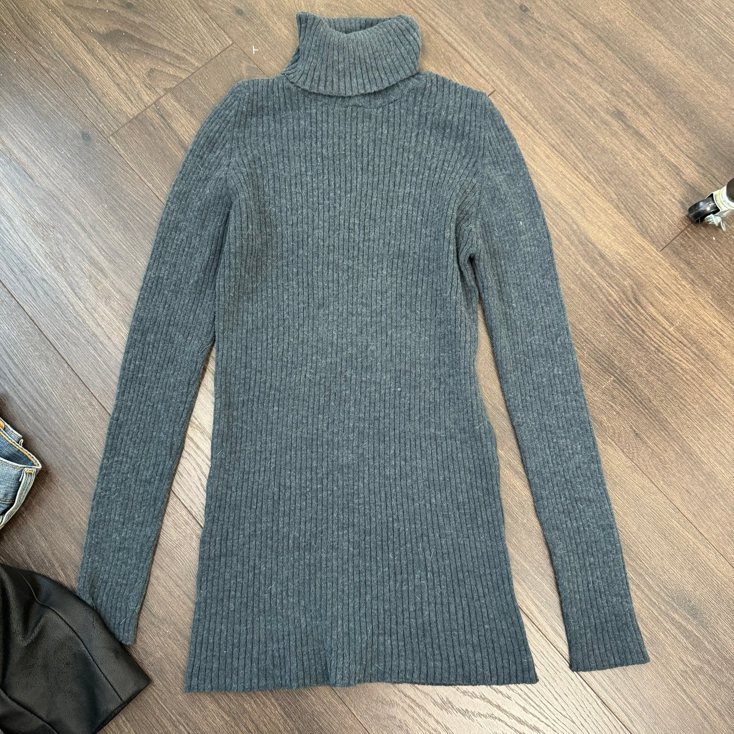 Blue Grey Fitted Turtleneck Knit Sweater