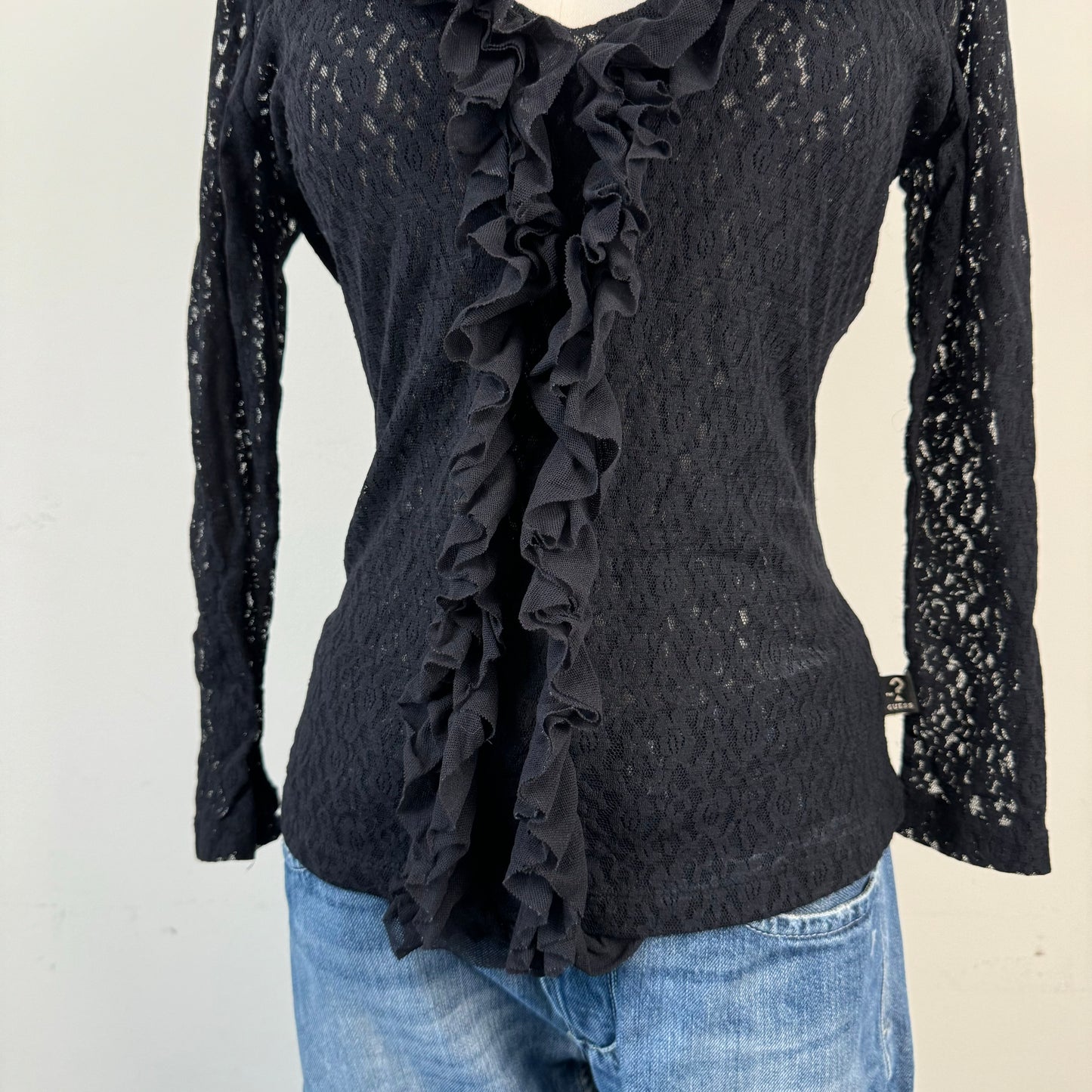 Black Lace Ruffled Fitted Top