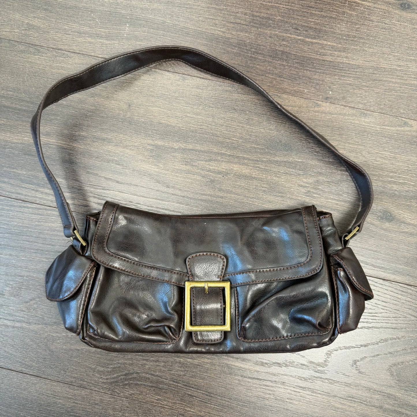 Brown Mini Shoulder Bag with Gold Buckle