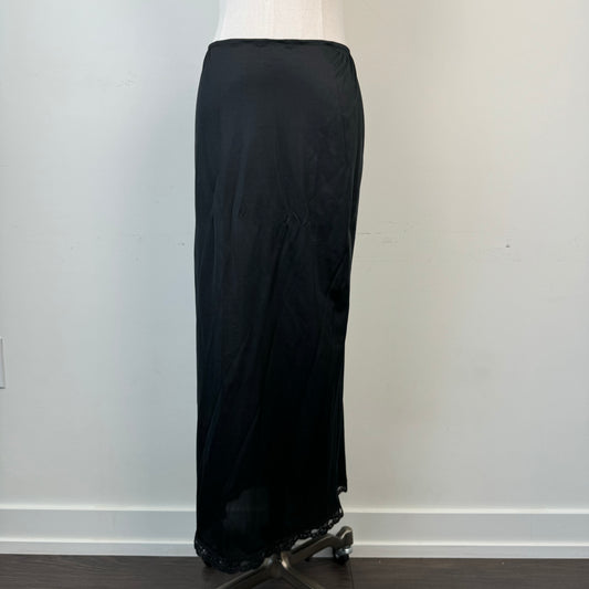 Satin Lace Trim Midi Skirt