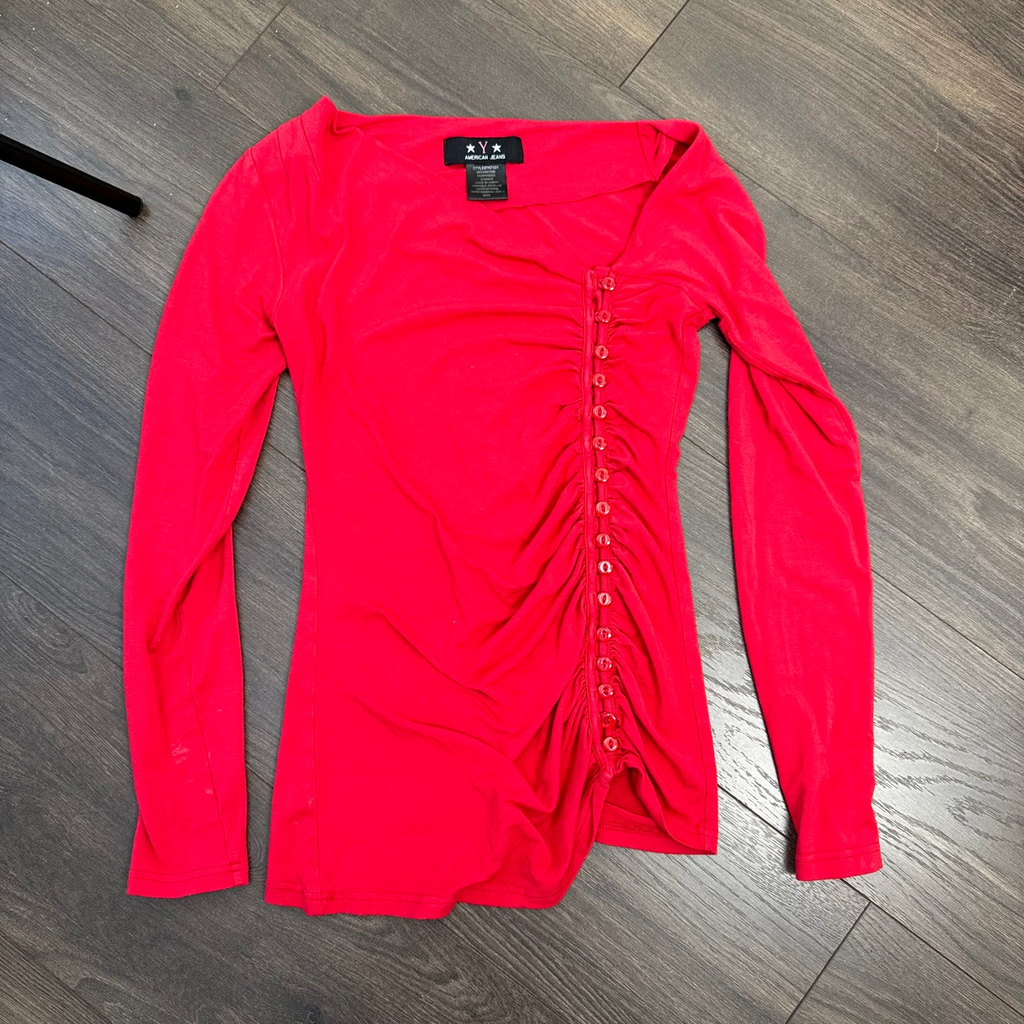 Asymmetric Fitted Red Long Sleeve Top