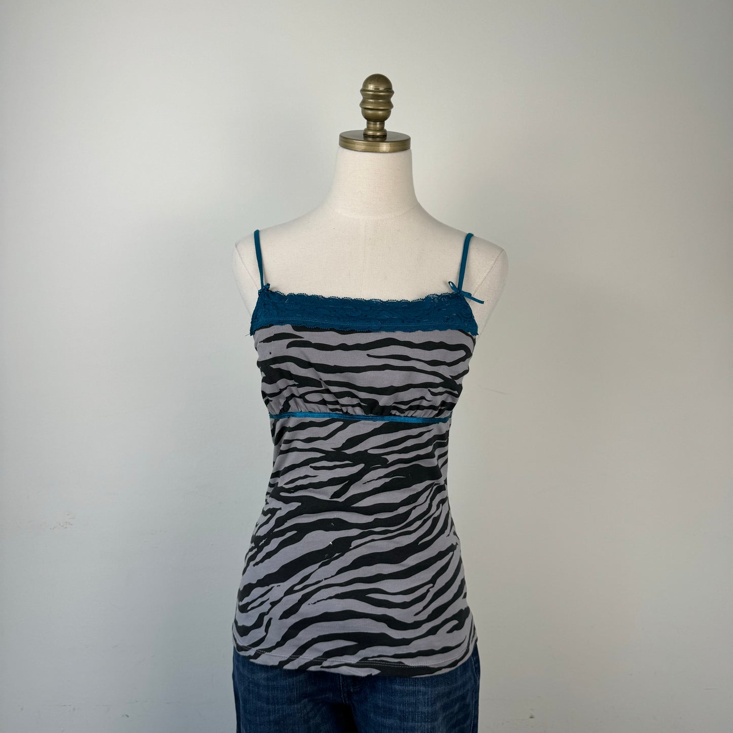 Zebra Print Lace Trim Cami Top