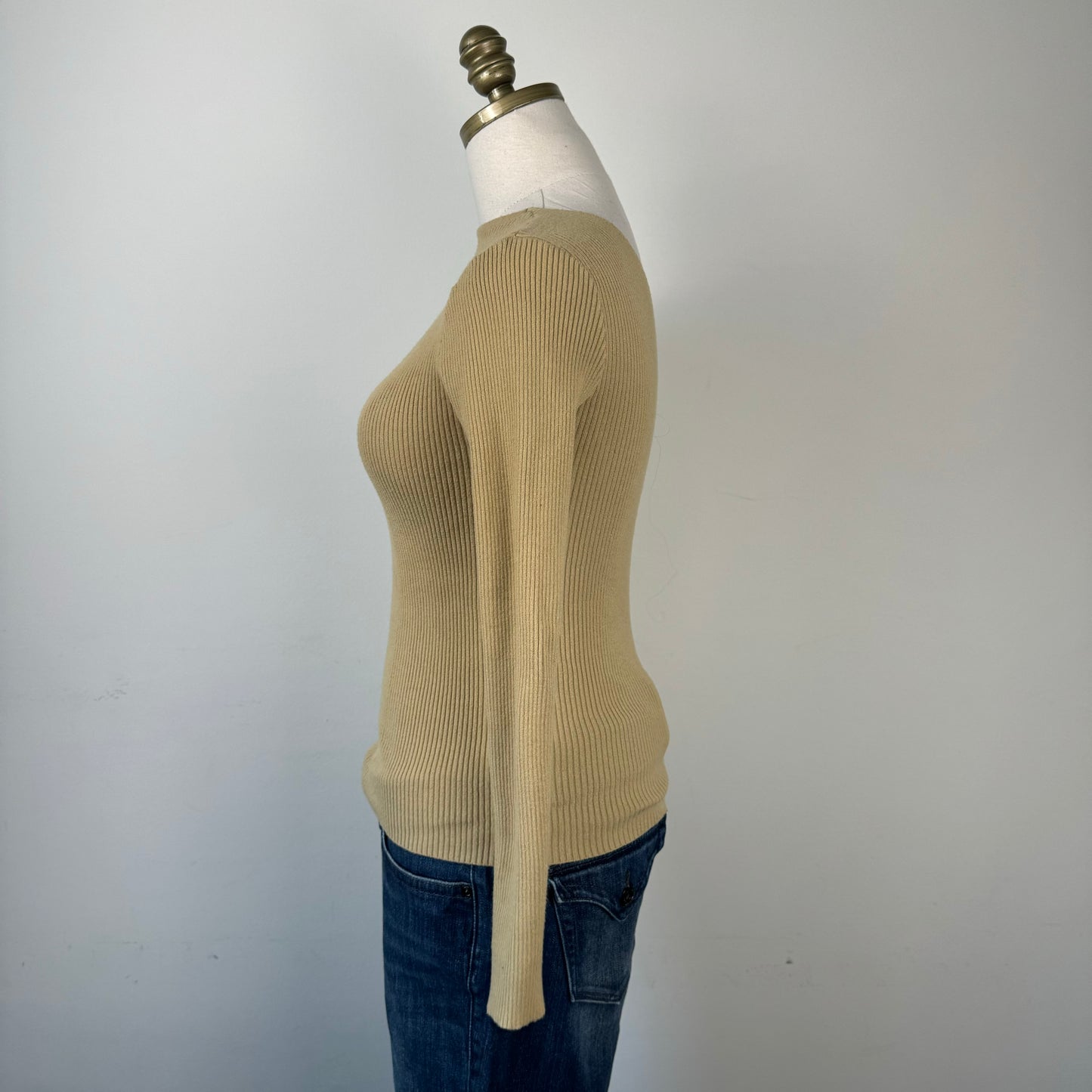 Fitted High Neck Ribbed Knit Long Sleeve Top