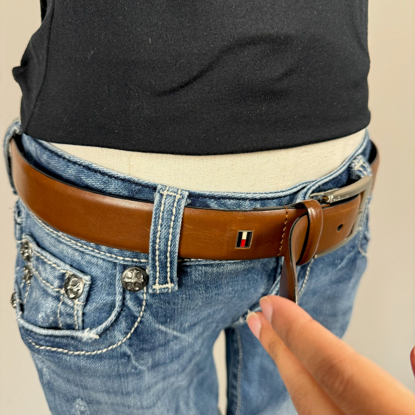 Tommy Brown Silver Buckle Leather Belt