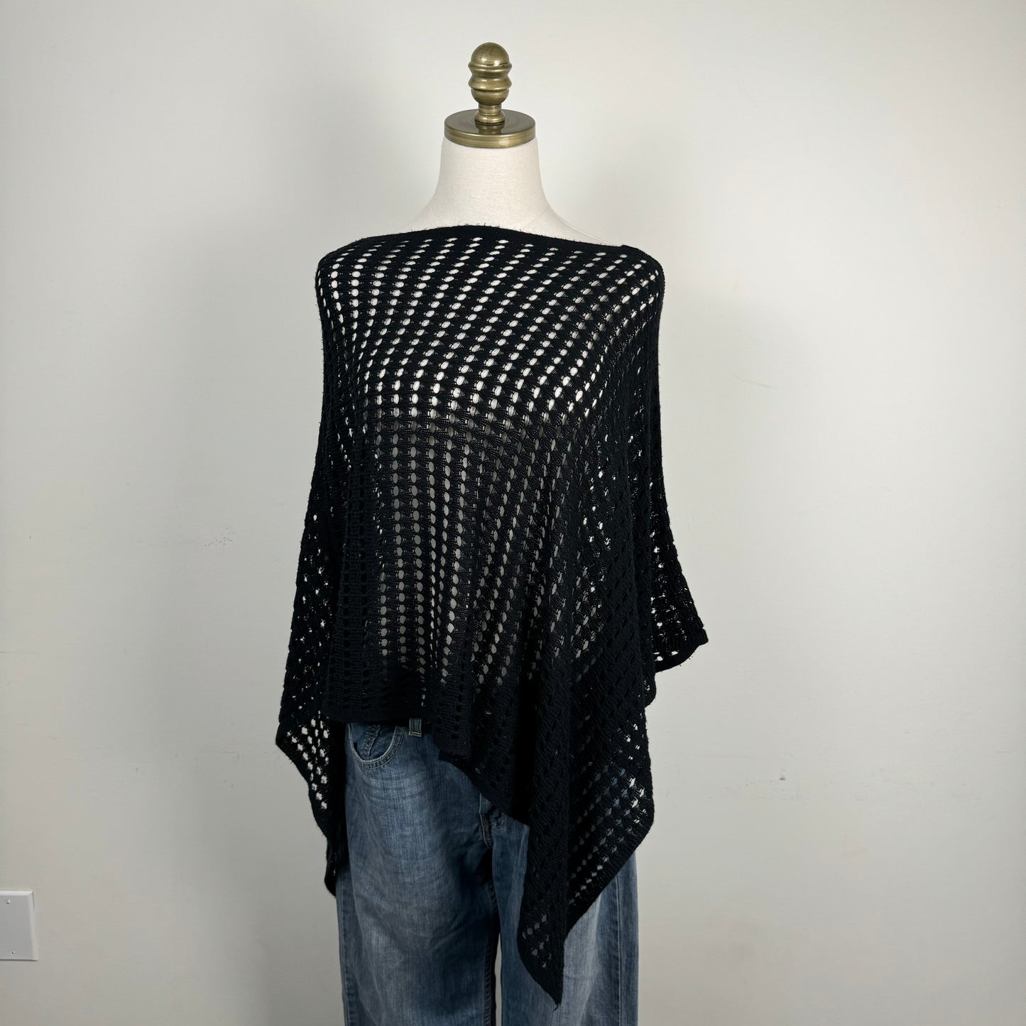 Black Mesh Knit Poncho