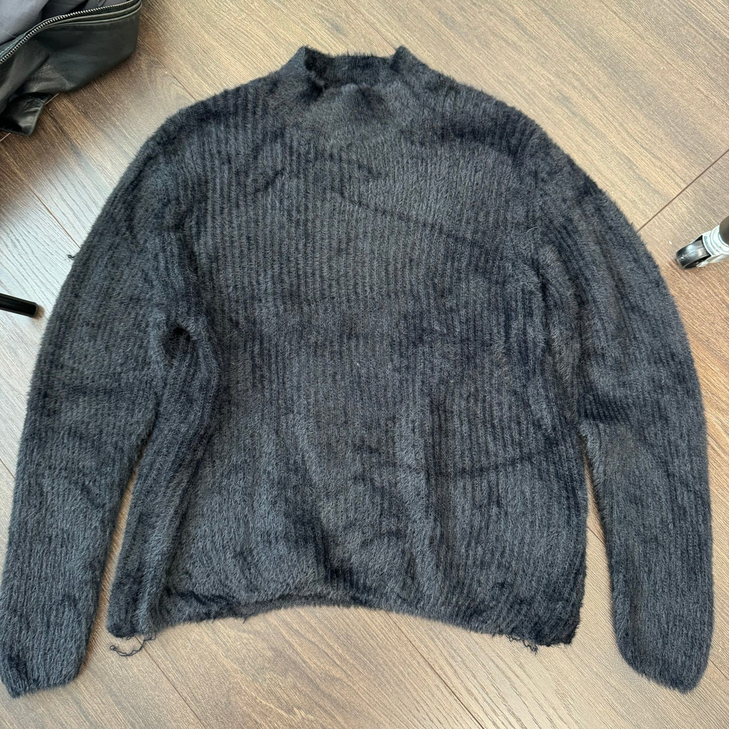 Black Fuzzy Knit Mock Neck Sweater