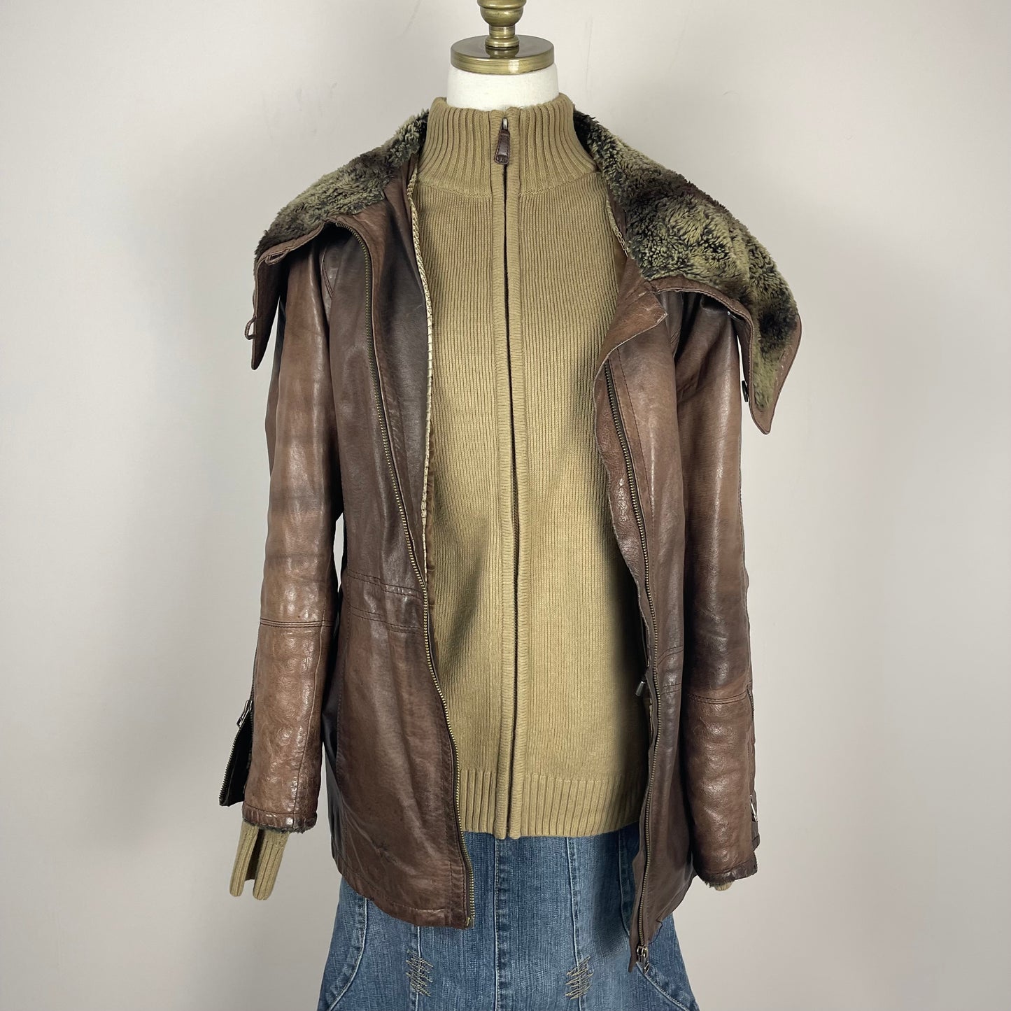 Vintage Danier Brown Fur Trim Leather Jacket