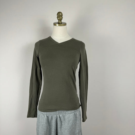 Khaki Green Fitted Long Sleeve Top