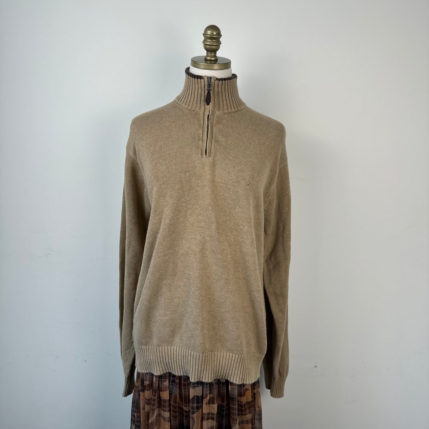 Oversized Tan Quarter Zip Knit Sweater