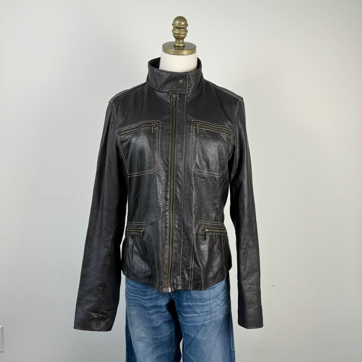 Danier Dark Brown Leather Moto Jacket