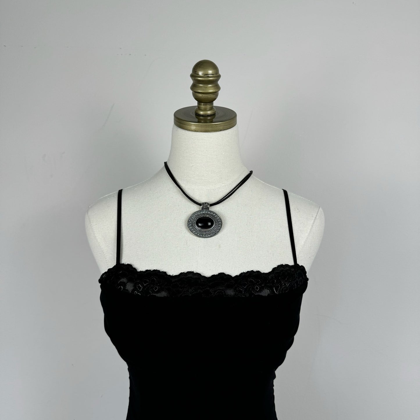 Vintage Black Gem Antique Silver Necklace