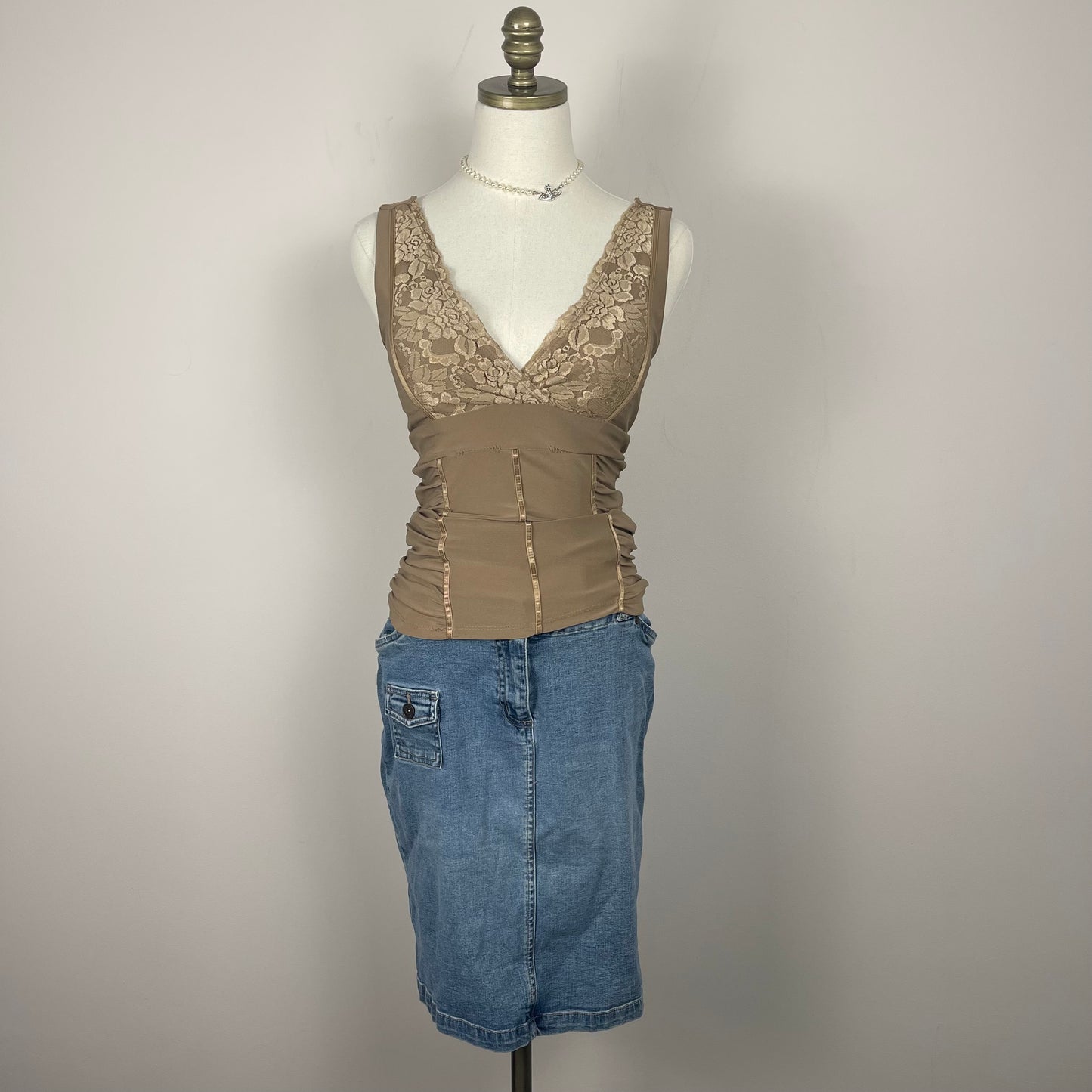 Vintage Light Wash Denim Midi Skirt
