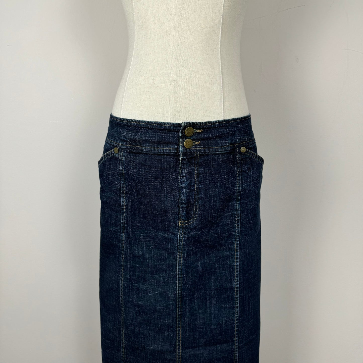 Vintage Dark Wash Denim Maxi Skirt