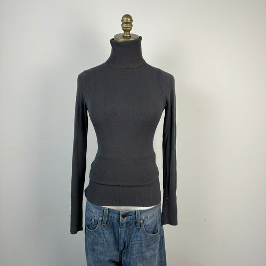 Vintage Grey Fitted Turtleneck Mini Dress / Long Top