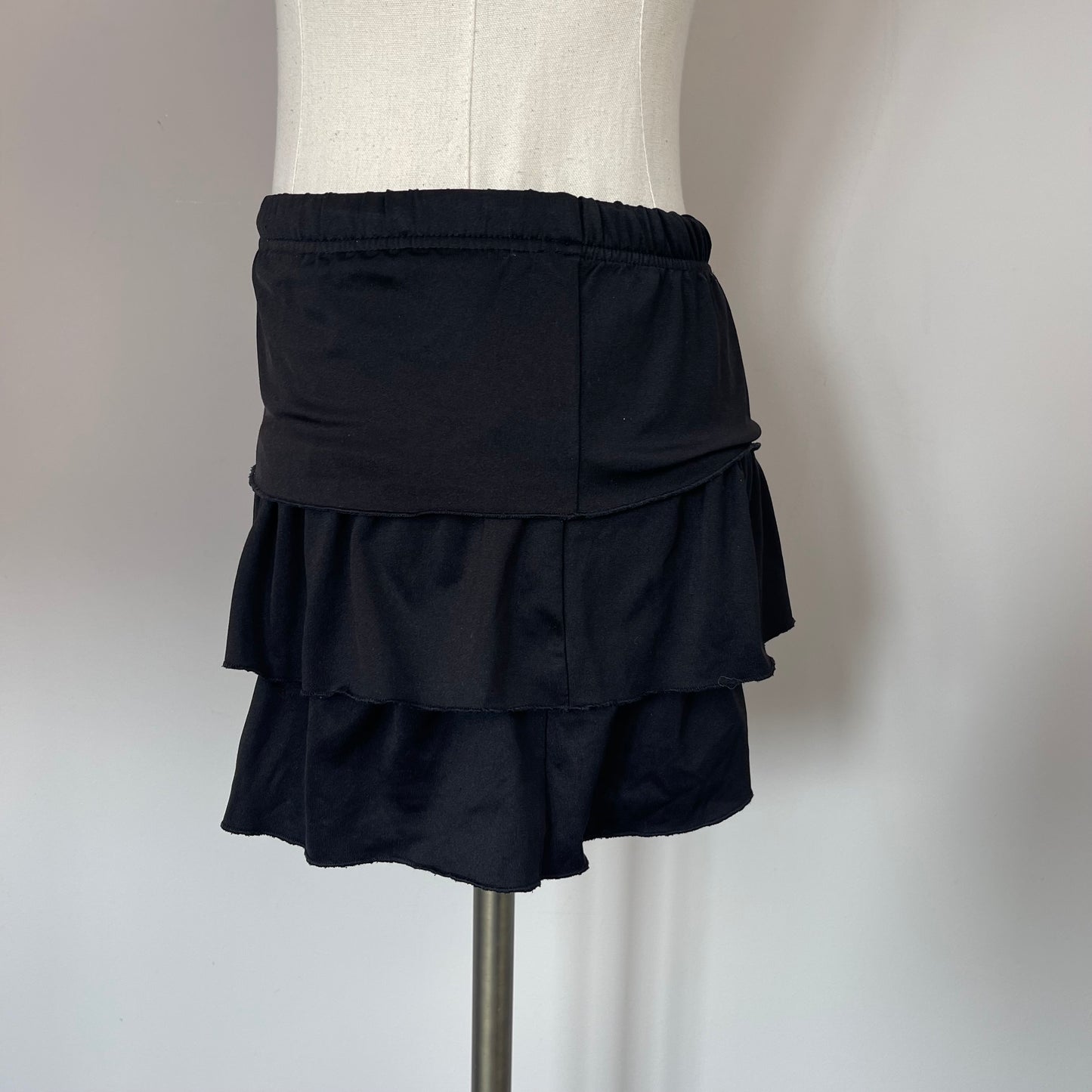 Black Ruffled Drop-Waist Mini Skirt
