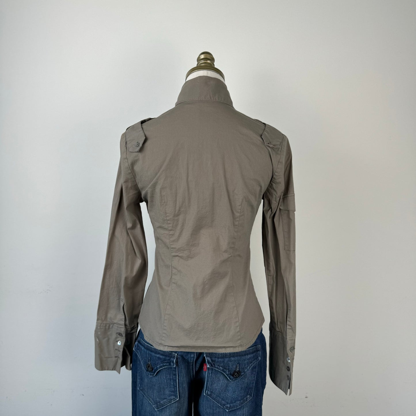 Khaki/Olive Green Fitted Utility Button Up Shirt