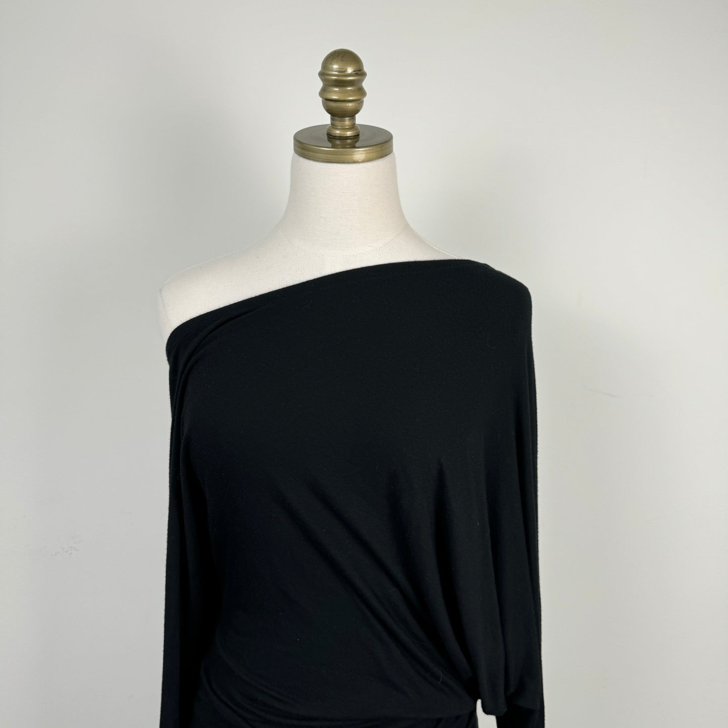 Black Asymmetric Draped Off Shoulder Long Sleeve Top