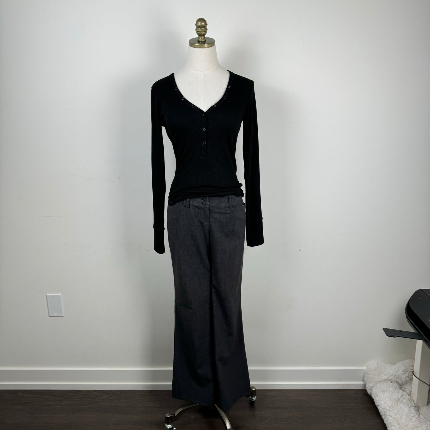 Black Henley Long Sleeve Top