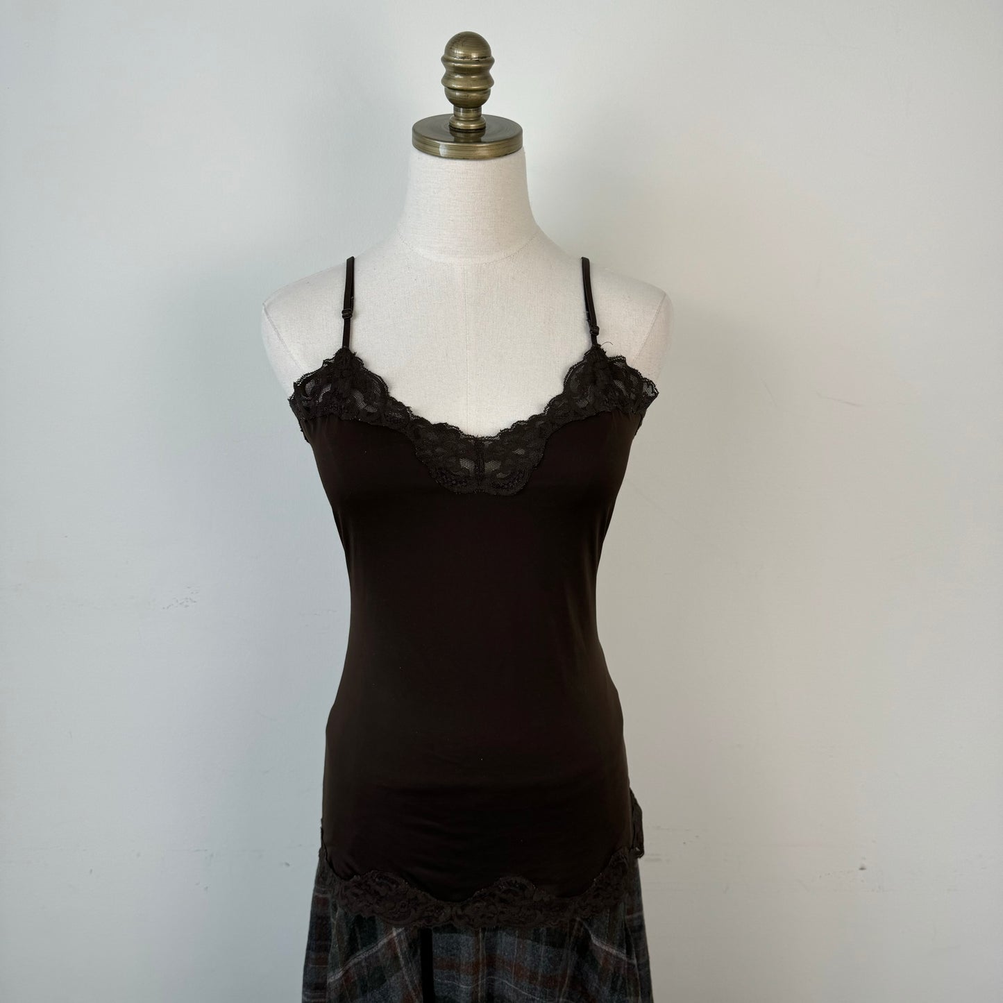 Brown Lace Trim Tank Top