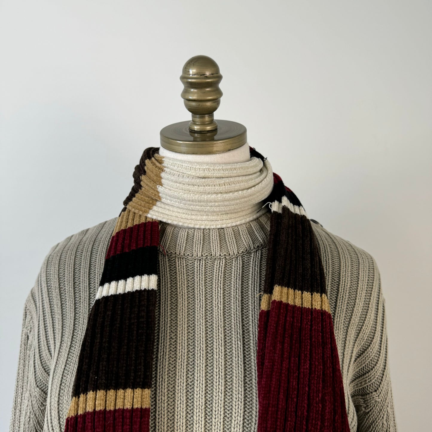 Red, Cream, Brown Striped Knit Scarf