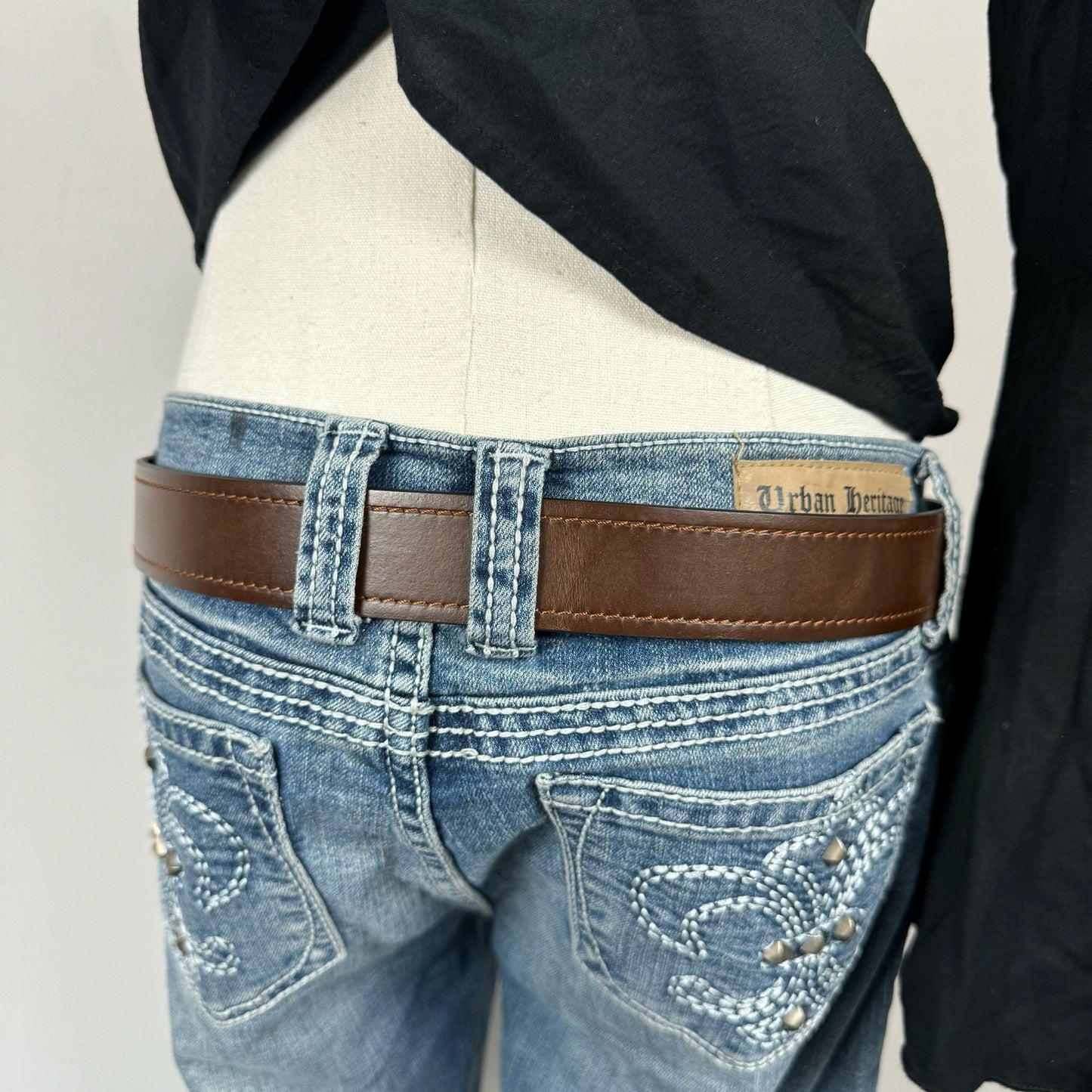 Chunky Brown Faded Silver Buckle Leather Belt