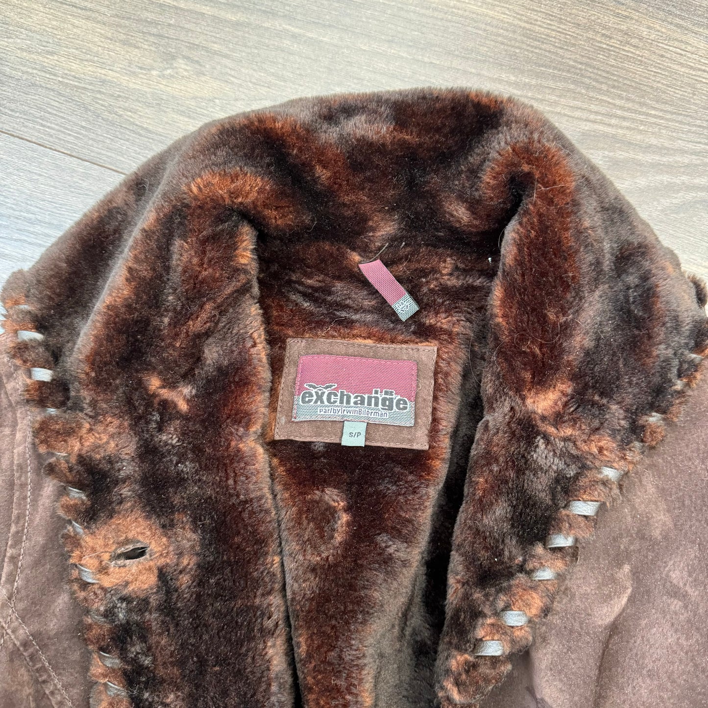 Vintage Brown Genuine Suede Leather Fur Trim Coat